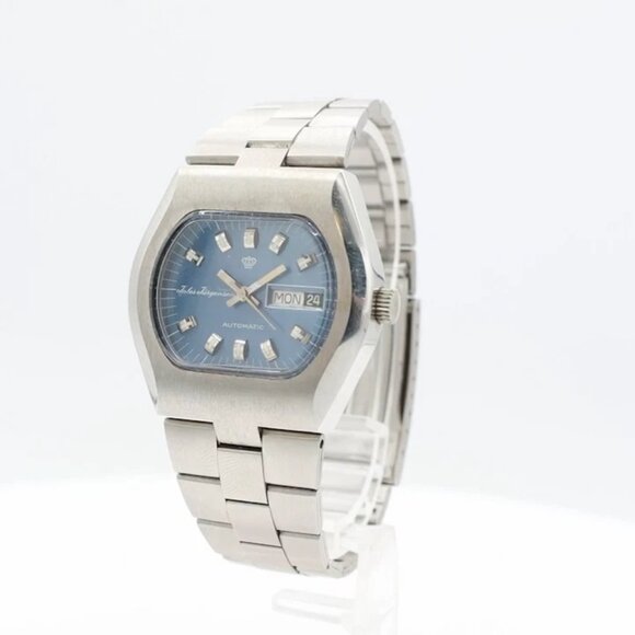 Vintage Jules Jurgensen Blue Brushed Day Date Men's Automatic Wristwatch 2790 - Picture 1 of 8